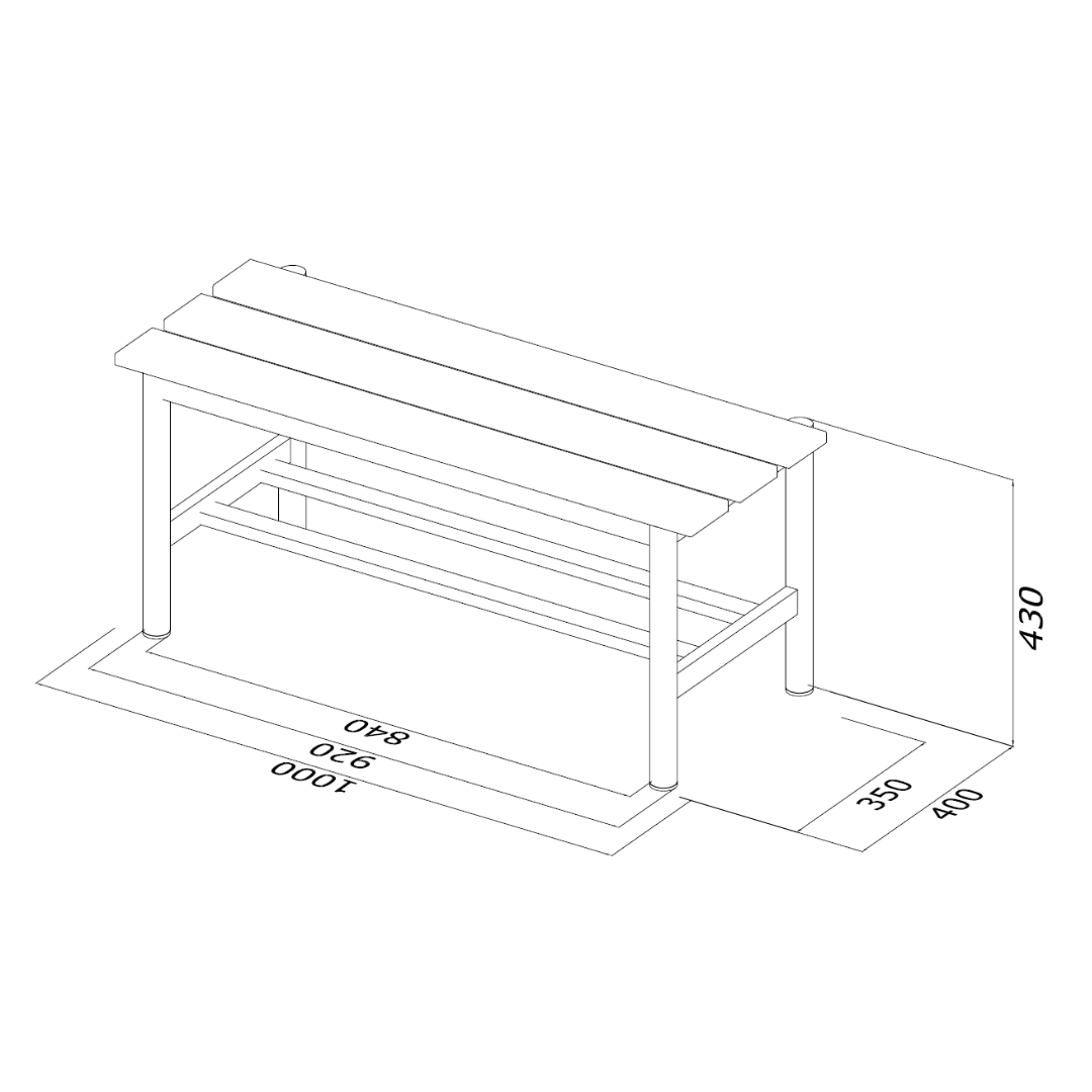 PANCA SPOGLIATOIO – ACCIAIO SEZ. TONDA | SOLO SEDUTA CON PORTASCARPE