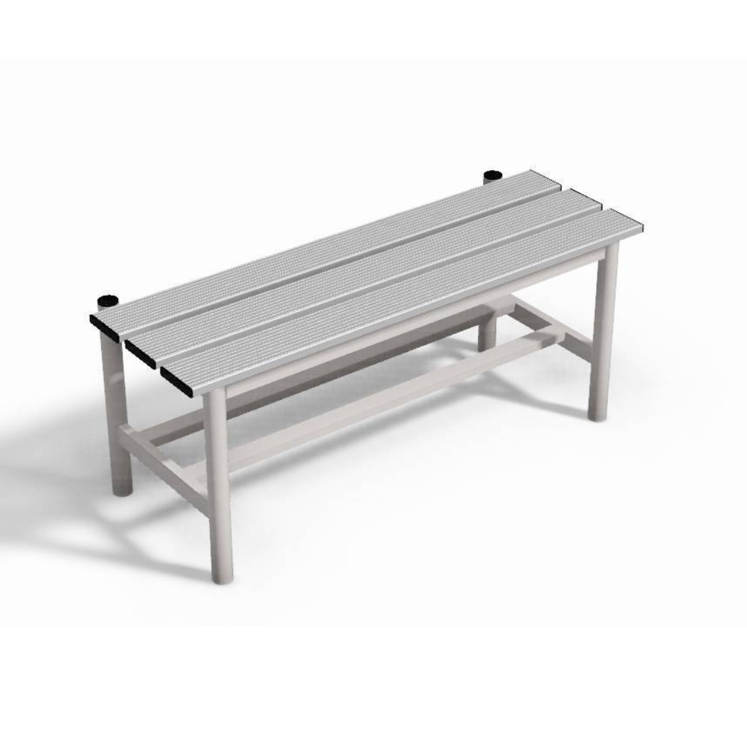 PANCA SPOGLIATOIO – ALLUMINIO SEZ. TONDA | SOLO SEDUTA CON PORTASCARPE