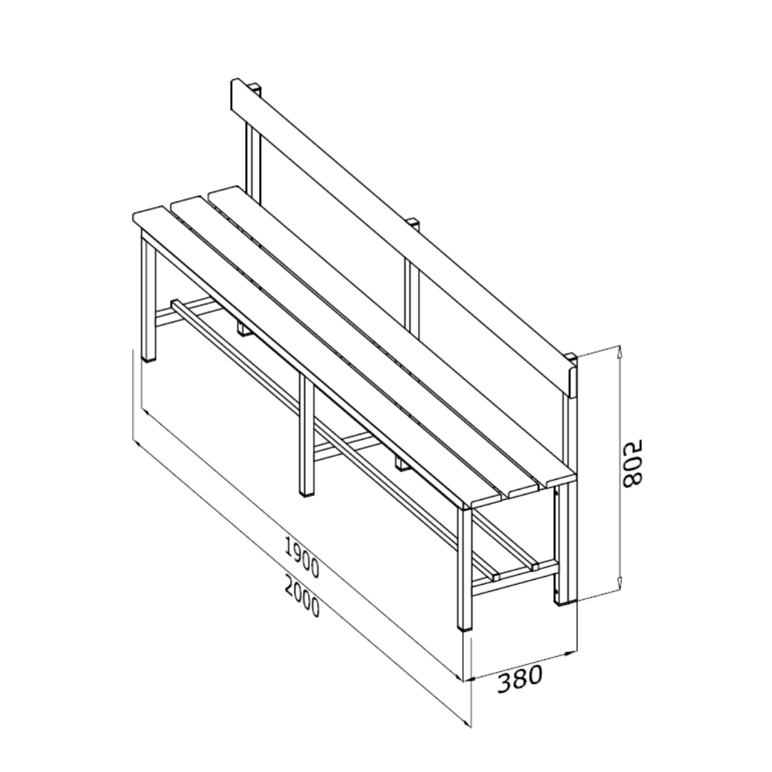 PANCA SPOGLIATOIO – ACCIAIO SEZ. QUADRA | SEDUTA + SCHIENALE CON PORTASCARPE