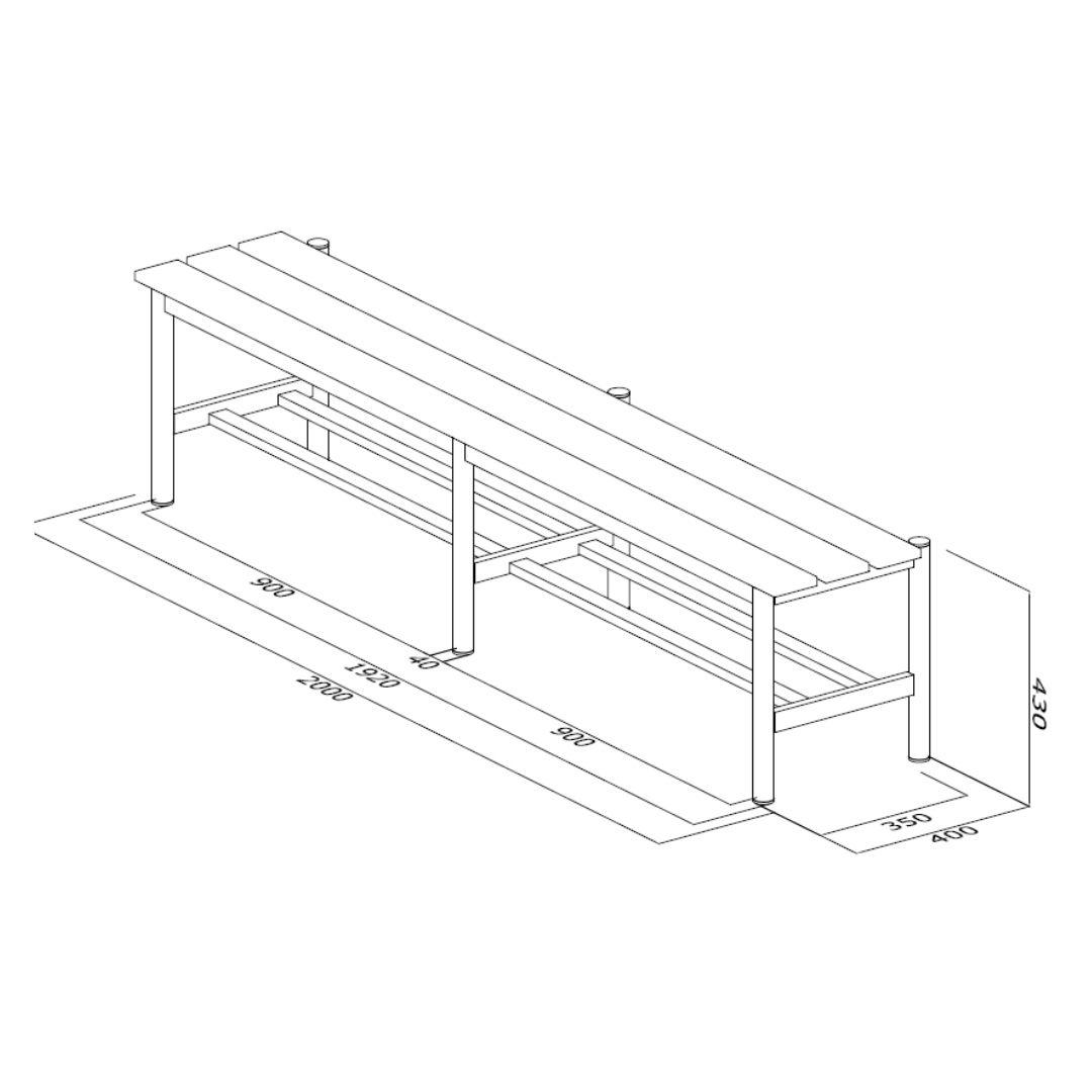 PANCA SPOGLIATOIO – ACCIAIO SEZ. TONDA | SOLO SEDUTA CON PORTASCARPE