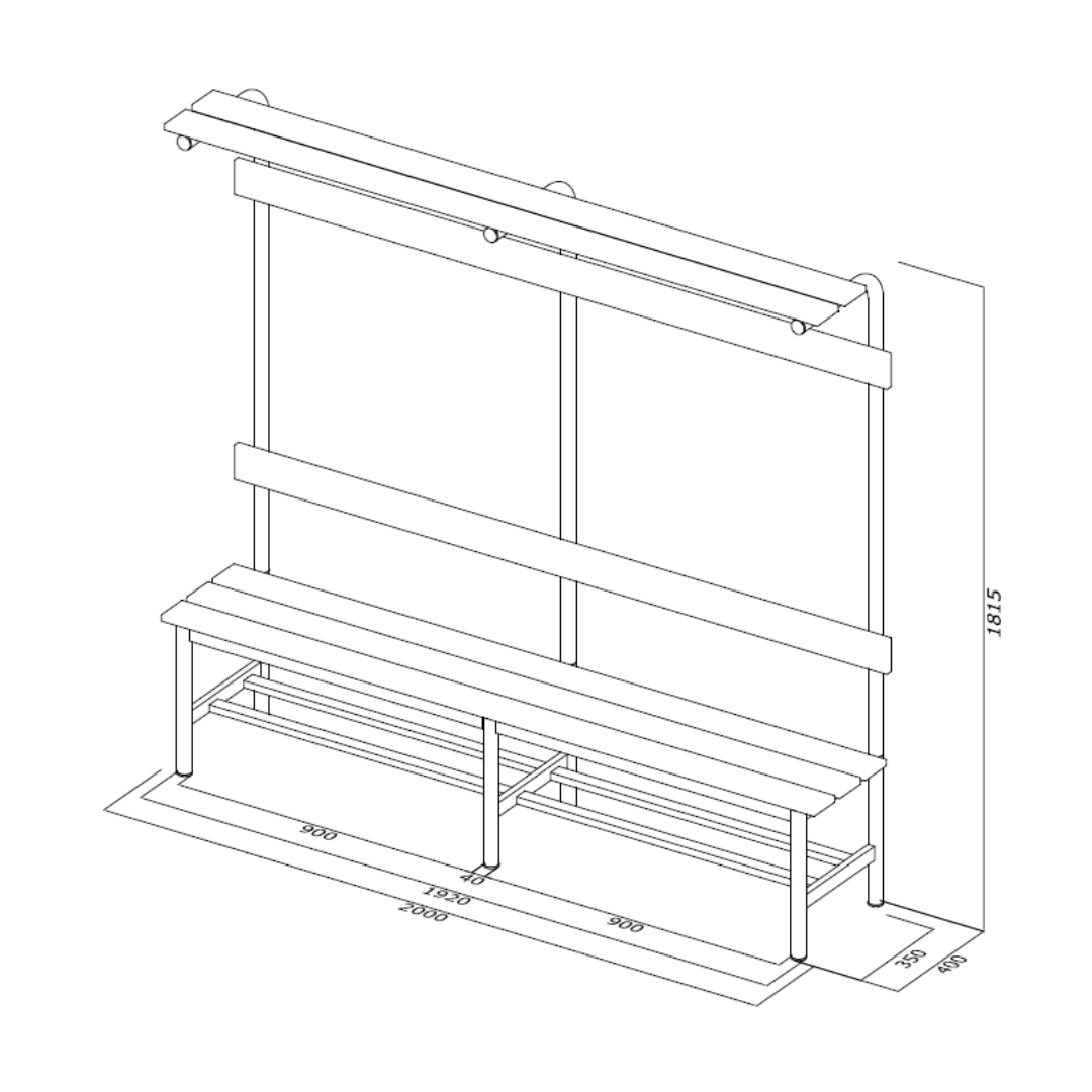 PANCA SPOGLIATOIO – ACCIAIO SEZ. TONDA | COMPLETA CON APPENDIABITI E PIANOBORSE