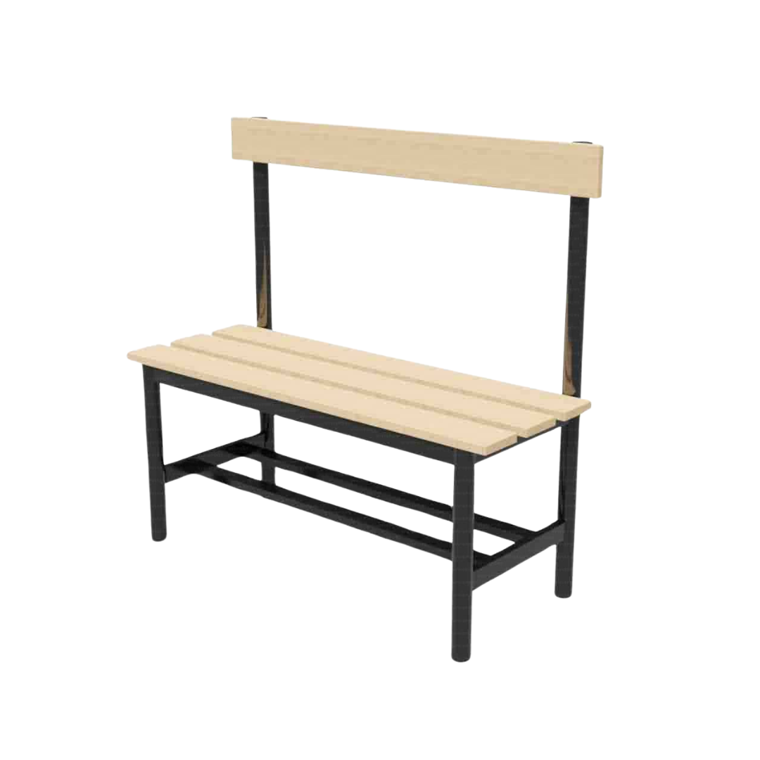 PANCA SPOGLIATOIO – ACCIAIO SEZ. TONDA | SEDUTA + SCHIENALE CON PORTASCARPE