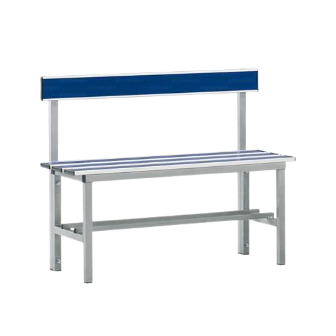 PANCA SPOGLIATOIO – ALLUMINIO SEZ. QUADRA | SEDUTA + SCHIENALE CON PORTASCARPE