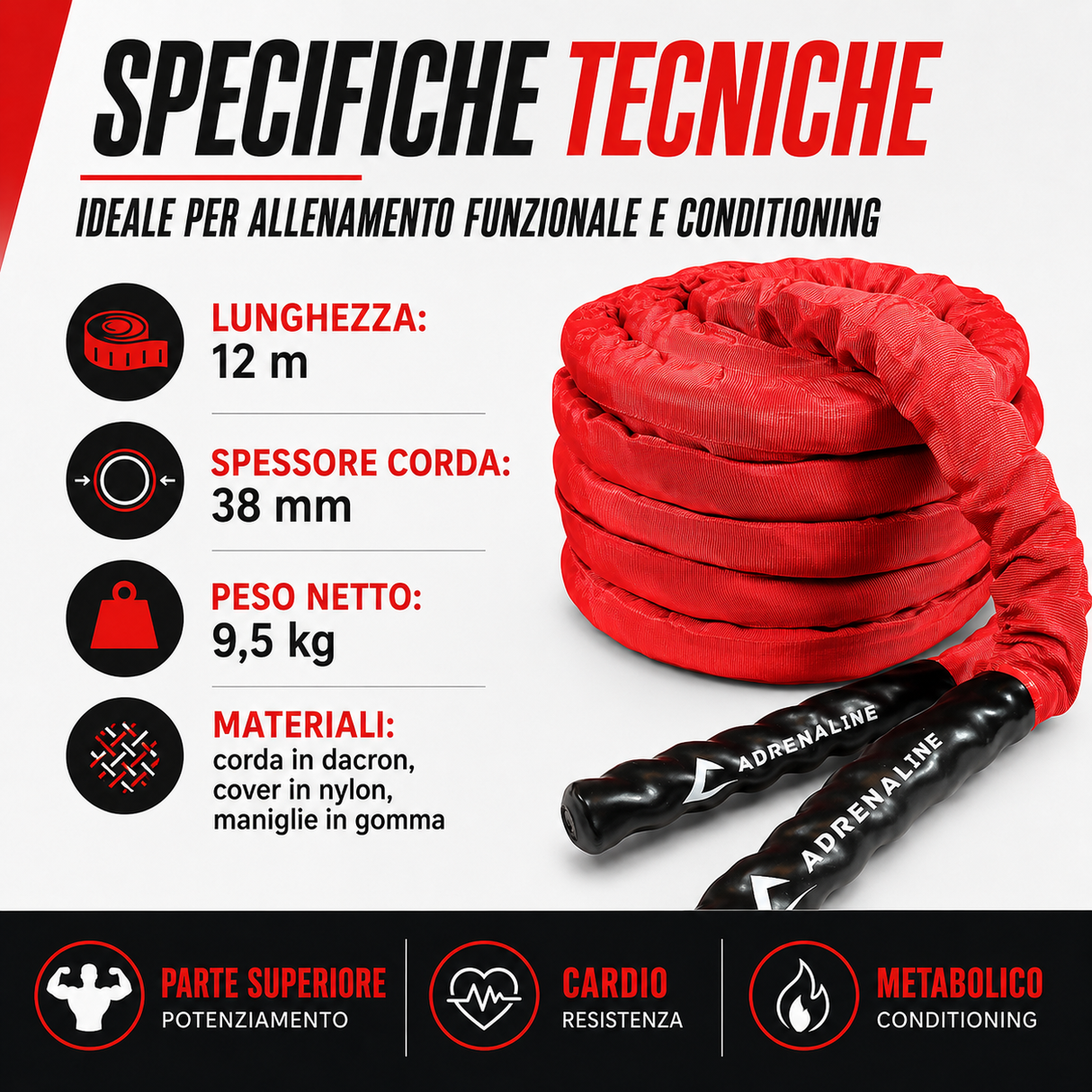 BATTLE ROPE CON COVER | 12 M - Ø 38 MM