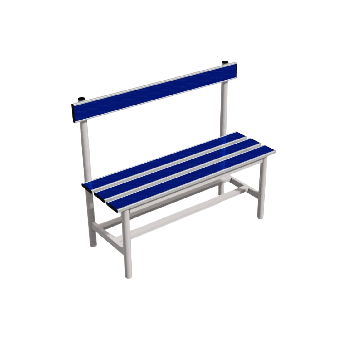 PANCA SPOGLIATOIO – ALLUMINIO SEZ. TONDA | SEDUTA + SCHIENALE CON PORTASCARPE