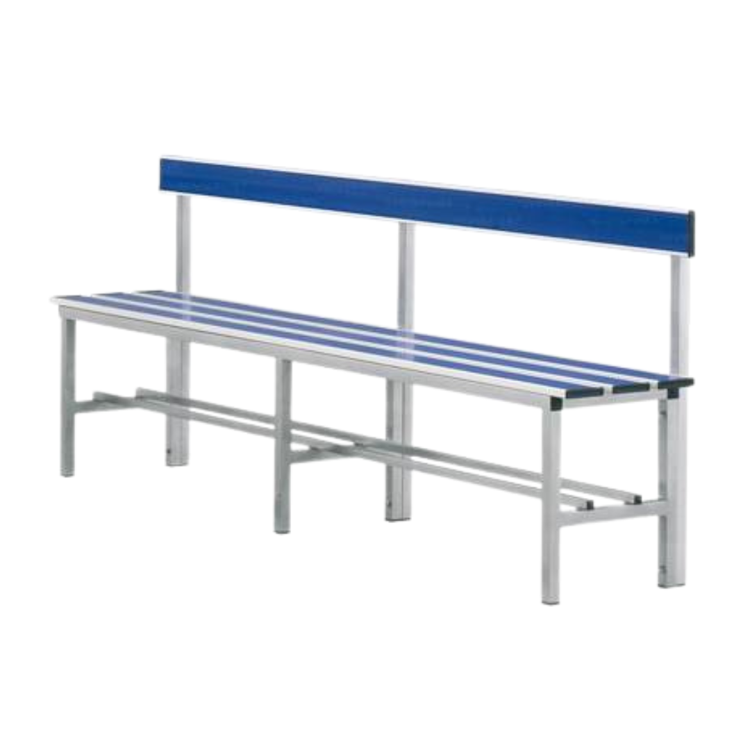 PANCA SPOGLIATOIO – ALLUMINIO SEZ. QUADRA | SEDUTA + SCHIENALE CON PORTASCARPE