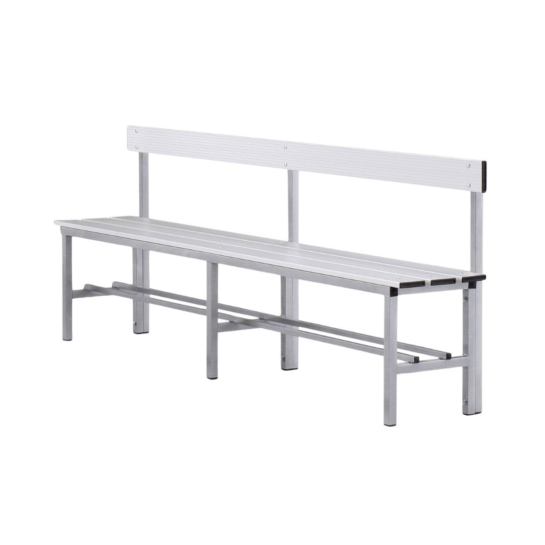 PANCA SPOGLIATOIO – ALLUMINIO SEZ. QUADRA | SEDUTA + SCHIENALE CON PORTASCARPE