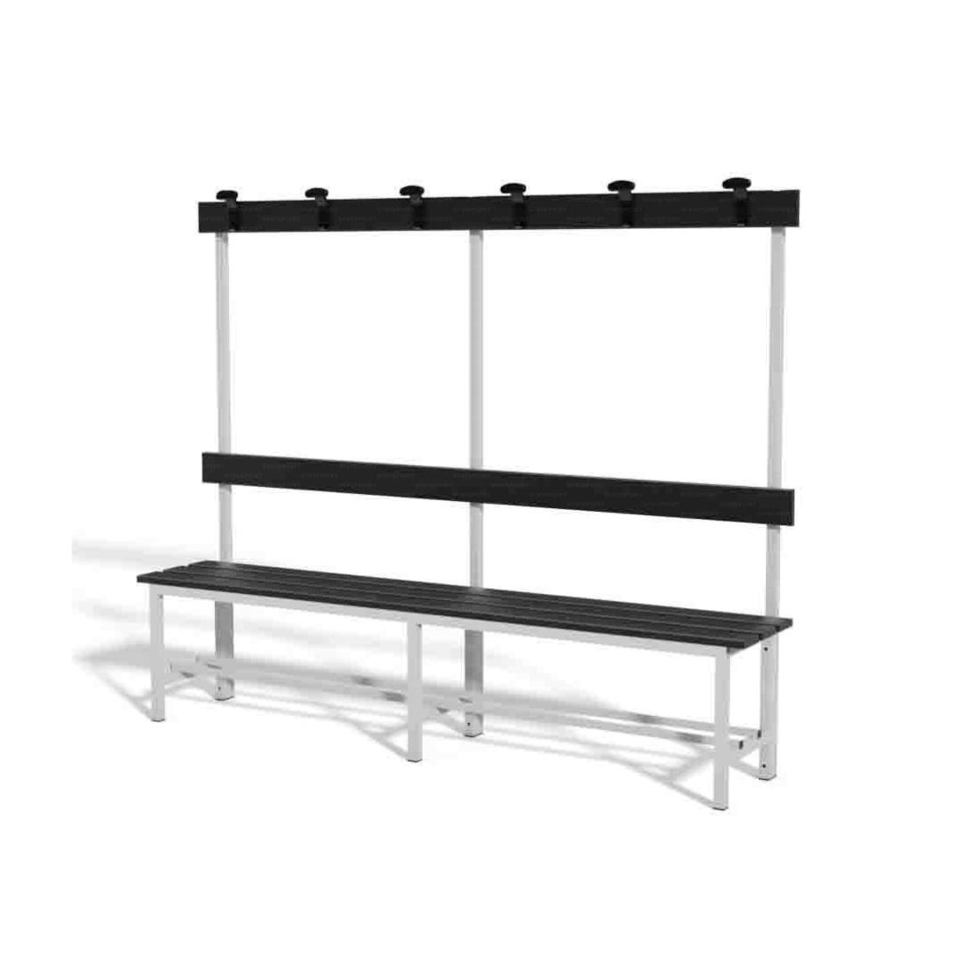 PANCA SPOGLIATOIO – ALLUMINIO SEZ. QUADRA | CON APPENDIABITI E DOGHE IN HPL