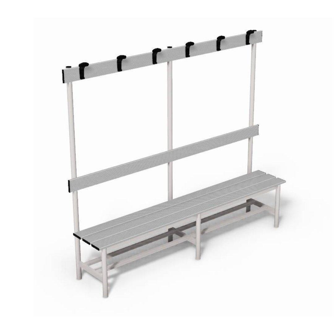 PANCA SPOGLIATOIO – ALLUMINIO SEZ. TONDA | CON APPENDIABITI E PORTASCARPE