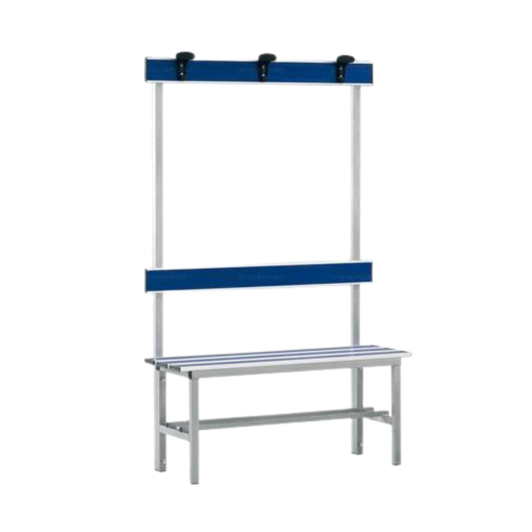 PANCA SPOGLIATOIO – ALLUMINIO SEZ. QUADRA | CON APPENDIABITI E PORTASCARPE
