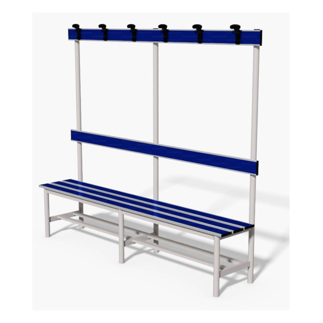 PANCA SPOGLIATOIO – ALLUMINIO SEZ. TONDA | CON APPENDIABITI E PORTASCARPE