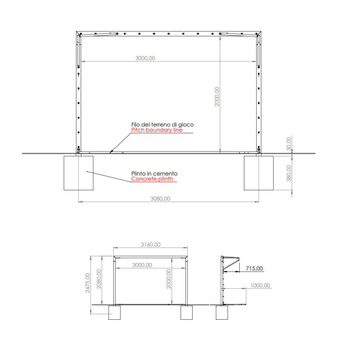 PORTA DA CALCETTO 3 x 2 M | REGGIRETE A GOMITO