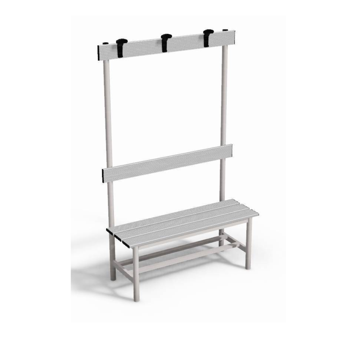 PANCA SPOGLIATOIO – ALLUMINIO SEZ. TONDA | CON APPENDIABITI E PORTASCARPE