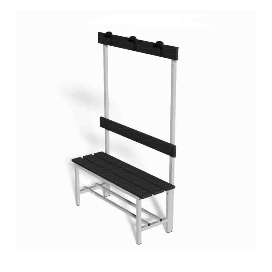 PANCA SPOGLIATOIO – ALLUMINIO SEZ. QUADRA | CON APPENDIABITI E DOGHE IN HPL