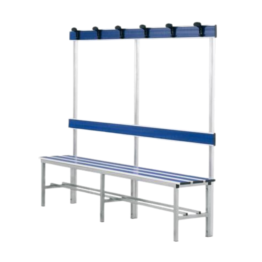 PANCA SPOGLIATOIO – ALLUMINIO SEZ. QUADRA | CON APPENDIABITI E PORTASCARPE