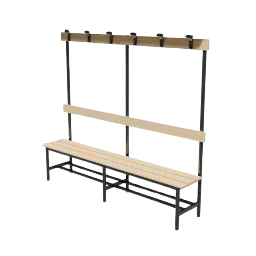 PANCA SPOGLIATOIO – ACCIAIO SEZ. TONDA | CON APPENDIABITI E PORTASCARPE