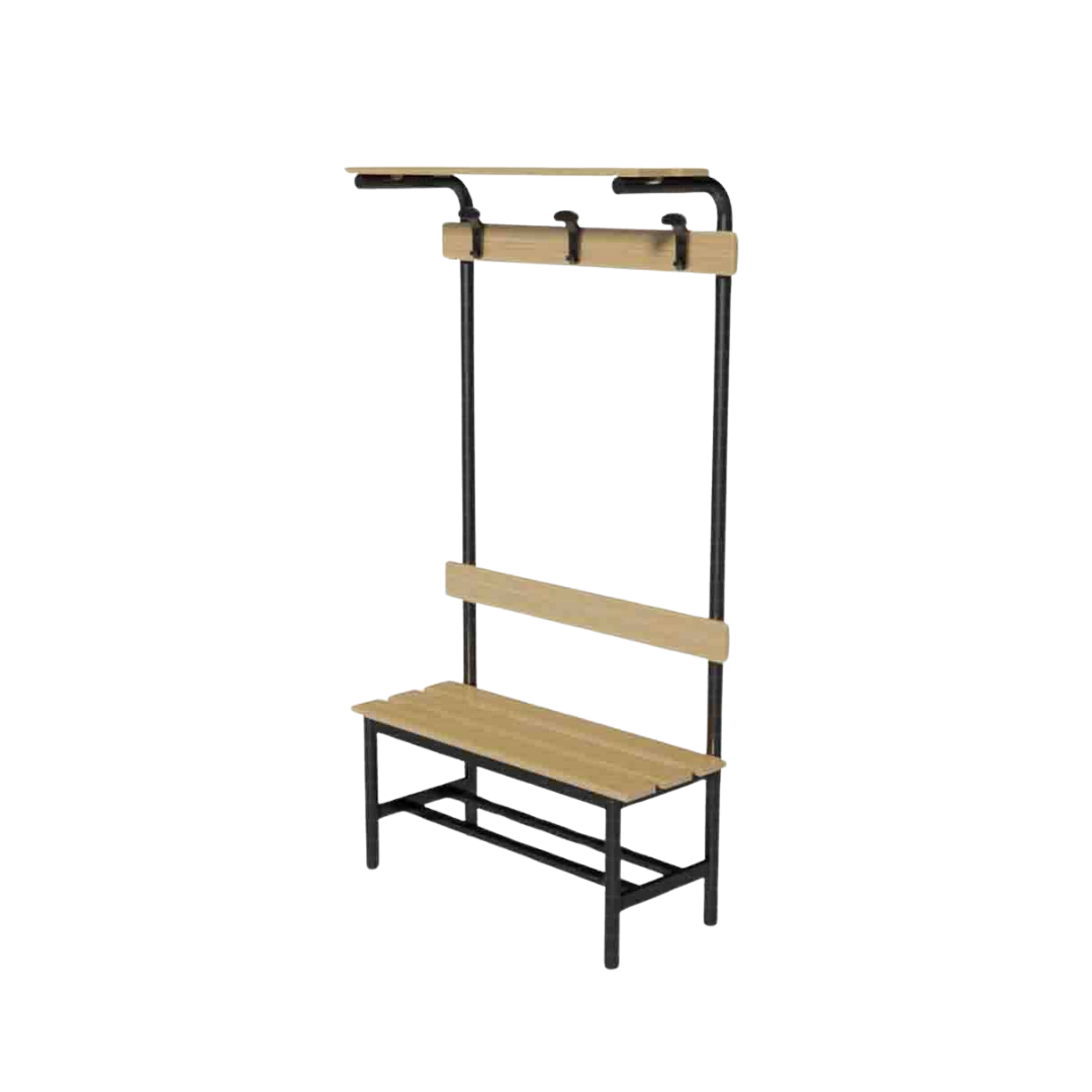 PANCA SPOGLIATOIO – ACCIAIO SEZ. TONDA | COMPLETA CON APPENDIABITI E PIANOBORSE