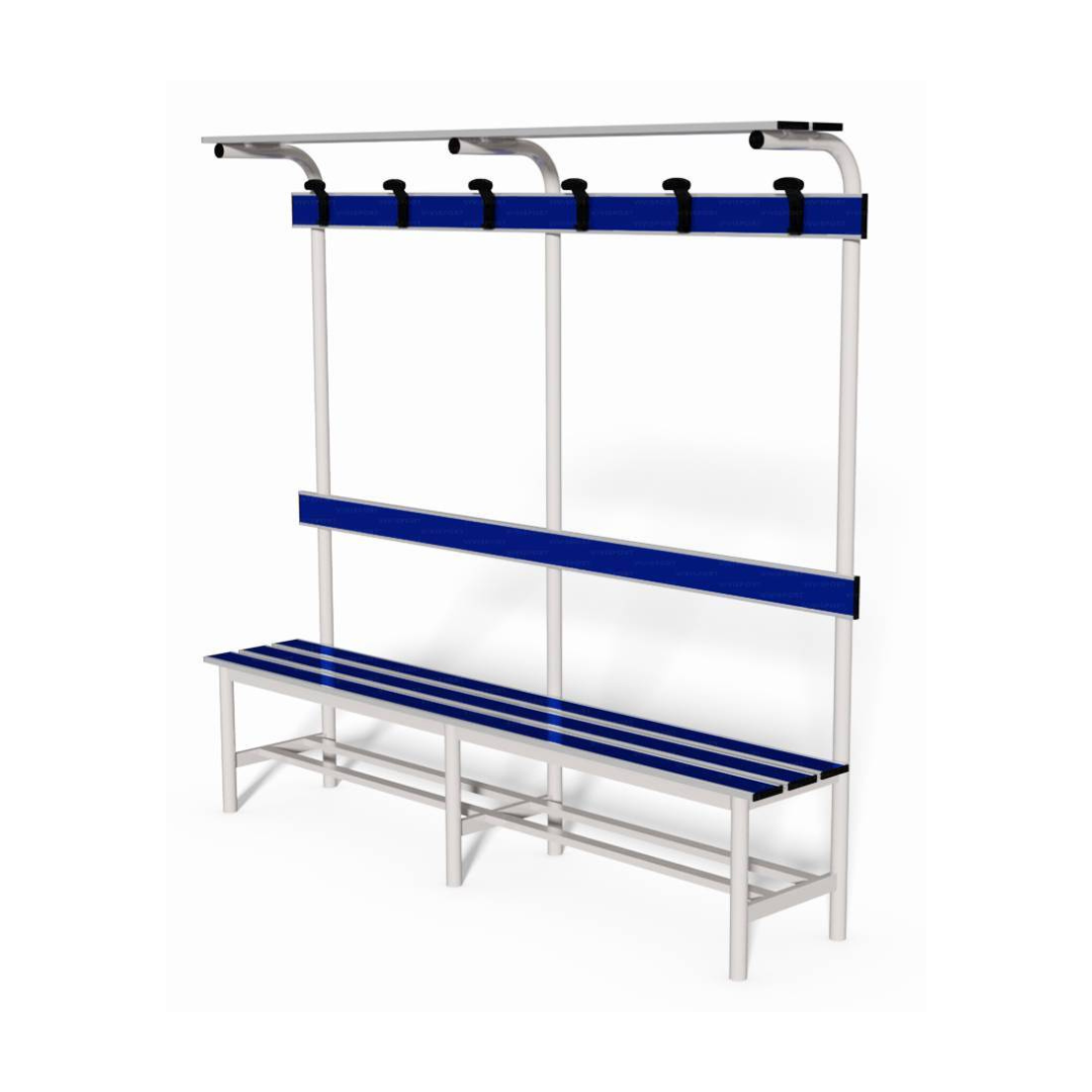 PANCA SPOGLIATOIO – ALLUMINIO SEZ. TONDA | COMPLETA CON APPENDIABITI E PIANOBORSE