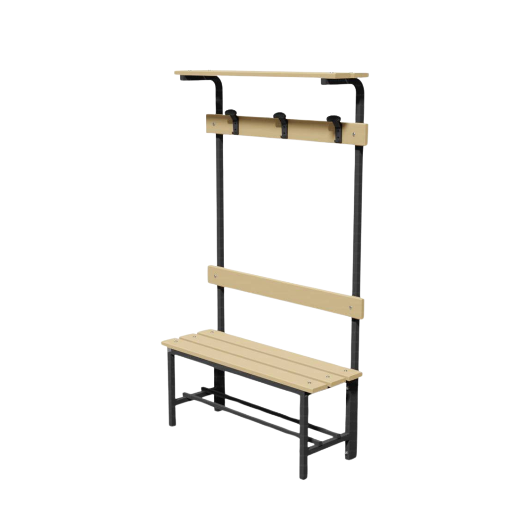 PANCA SPOGLIATOIO – ACCIAIO SEZ. QUADRA | COMPLETA CON APPENDIABITI E PIANOBORSE