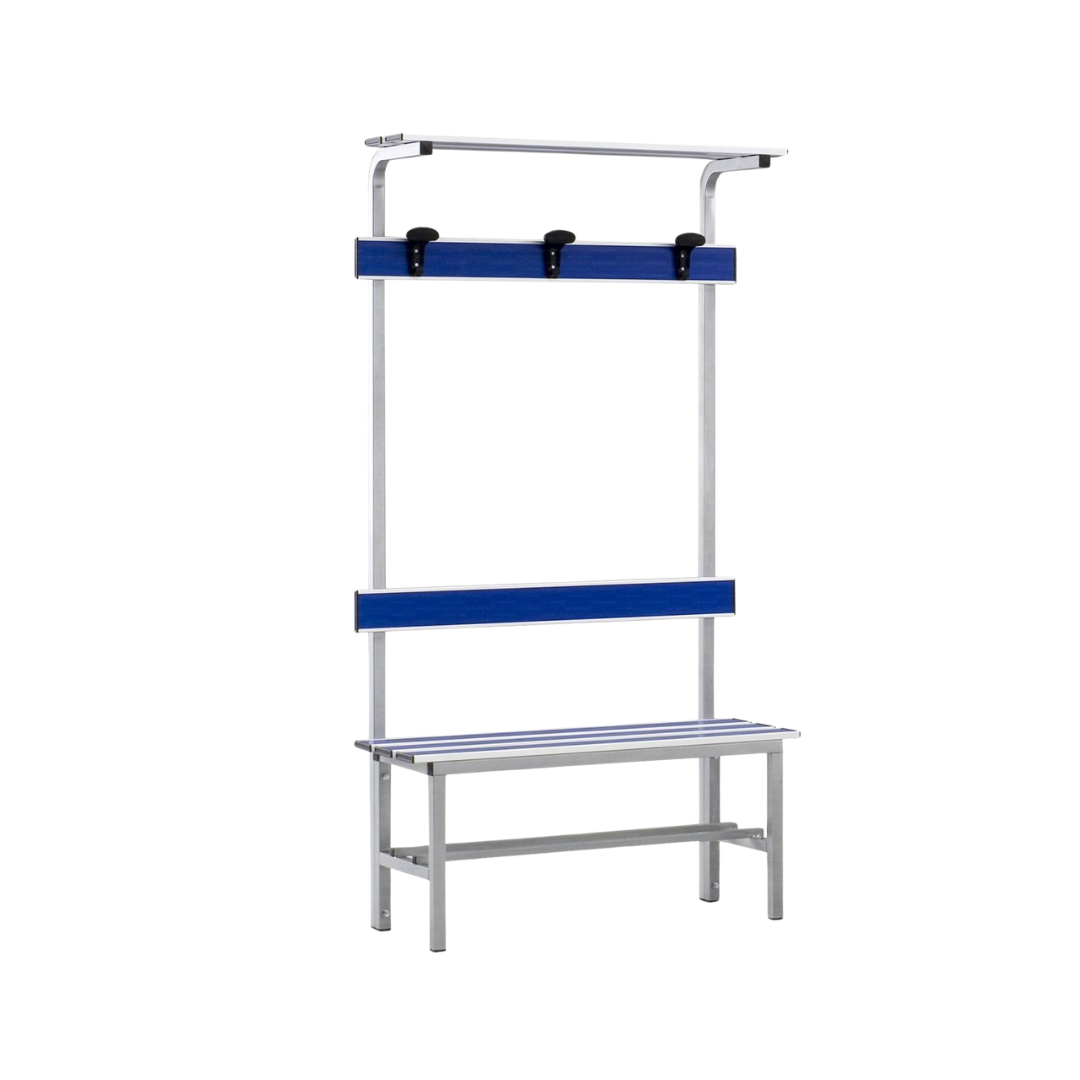 PANCA SPOGLIATOIO – ALLUMINIO SEZ. QUADRA | COMPLETA CON APPENDIABITI E PIANOBORSE