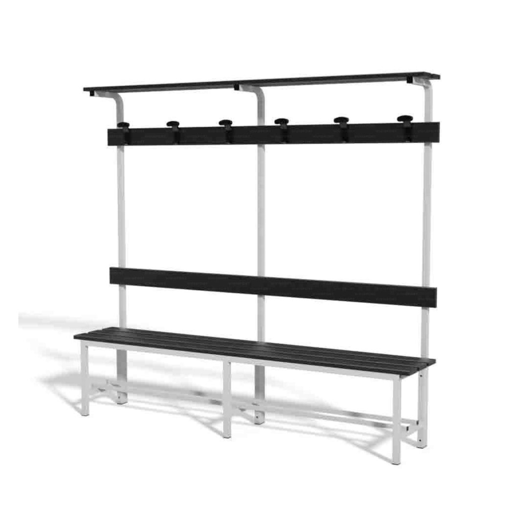 PANCA SPOGLIATOIO – ALLUMINIO SEZ. QUADRA | COMPLETA CON APPENDIABITI E DOGHE IN HPL