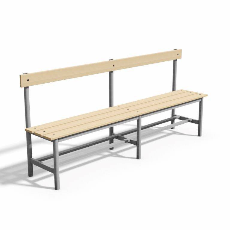 PANCA SPOGLIATOIO – ALLUMINIO SEZ. TONDA | SEDUTA + SCHIENALE CON PORTASCARPE