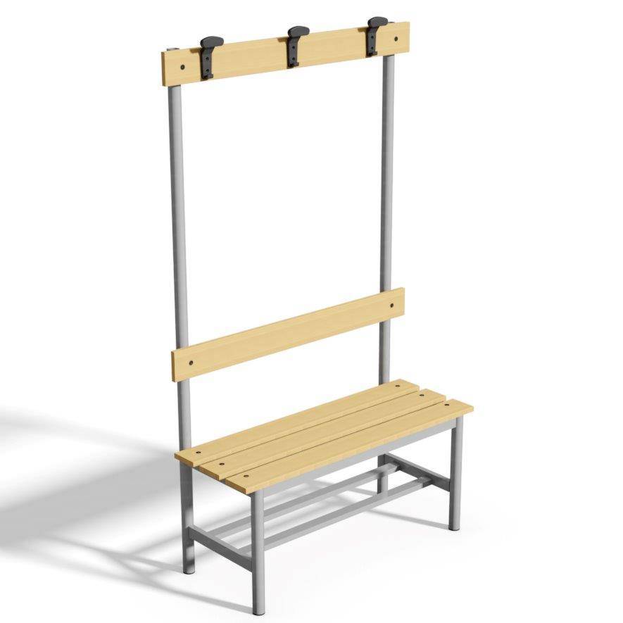 PANCA SPOGLIATOIO – ALLUMINIO SEZ. TONDA | CON APPENDIABITI E PORTASCARPE