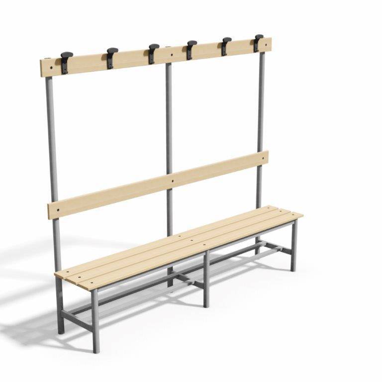 PANCA SPOGLIATOIO – ALLUMINIO SEZ. TONDA | CON APPENDIABITI E PORTASCARPE