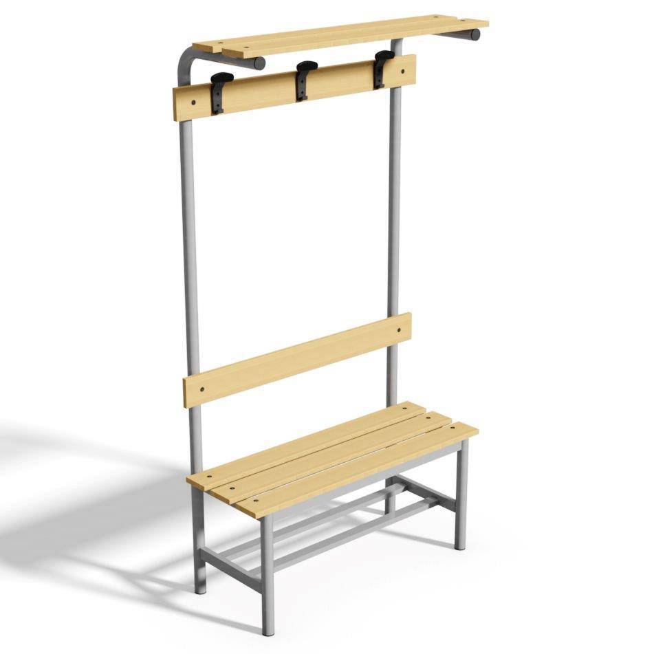 PANCA SPOGLIATOIO – ALLUMINIO SEZ. TONDA | COMPLETA CON APPENDIABITI E PIANOBORSE