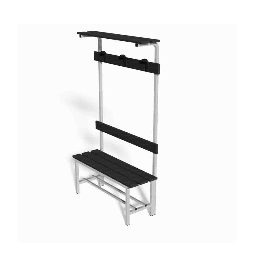 PANCA SPOGLIATOIO – ALLUMINIO SEZ. QUADRA | COMPLETA CON APPENDIABITI E DOGHE IN HPL