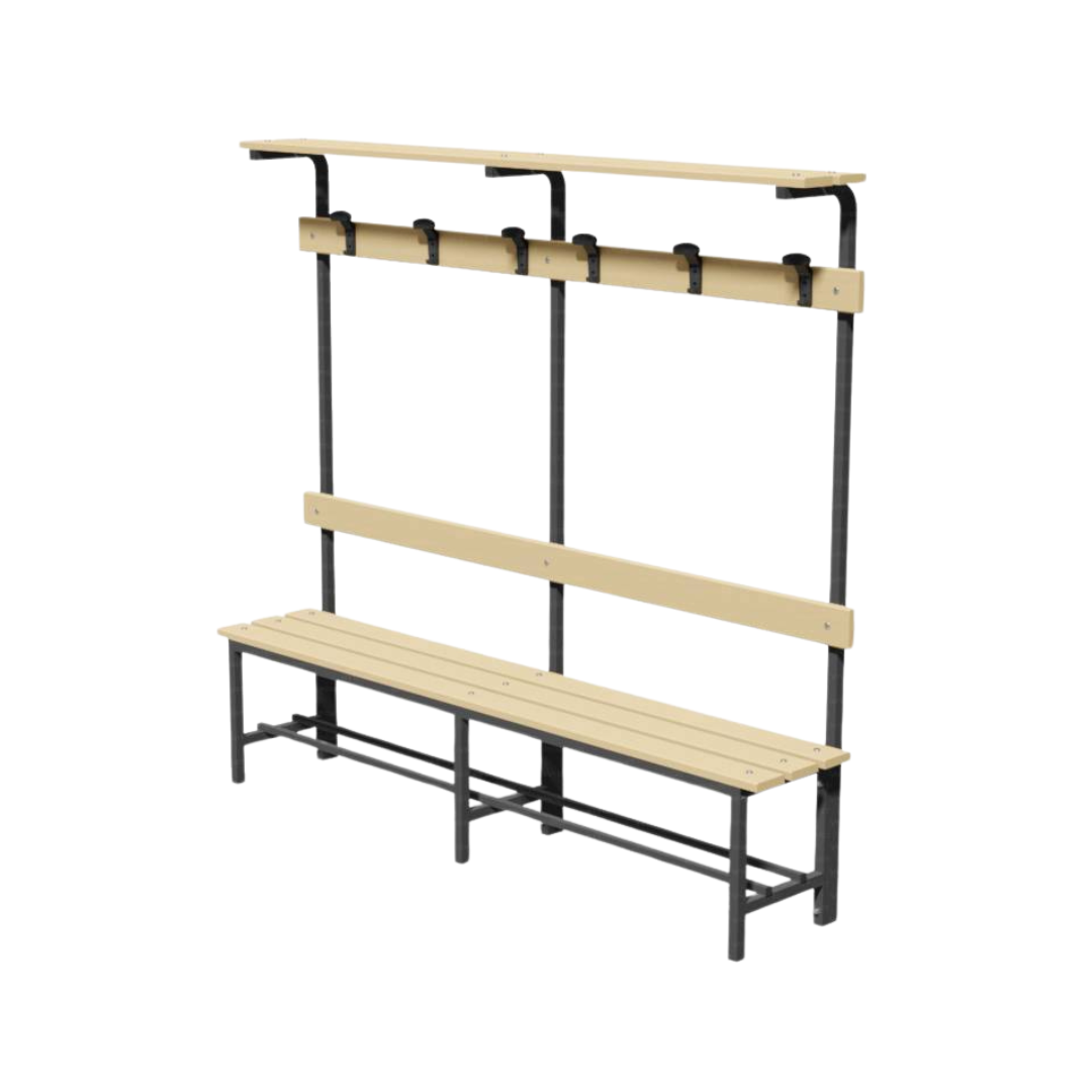 PANCA SPOGLIATOIO – ACCIAIO SEZ. QUADRA | COMPLETA CON APPENDIABITI E PIANOBORSE