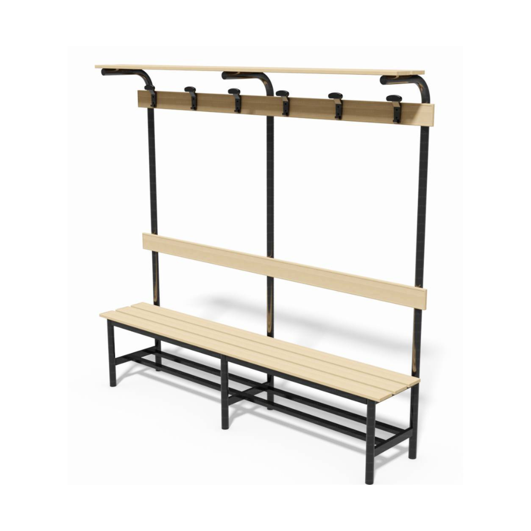 PANCA SPOGLIATOIO – ACCIAIO SEZ. TONDA | COMPLETA CON APPENDIABITI E PIANOBORSE