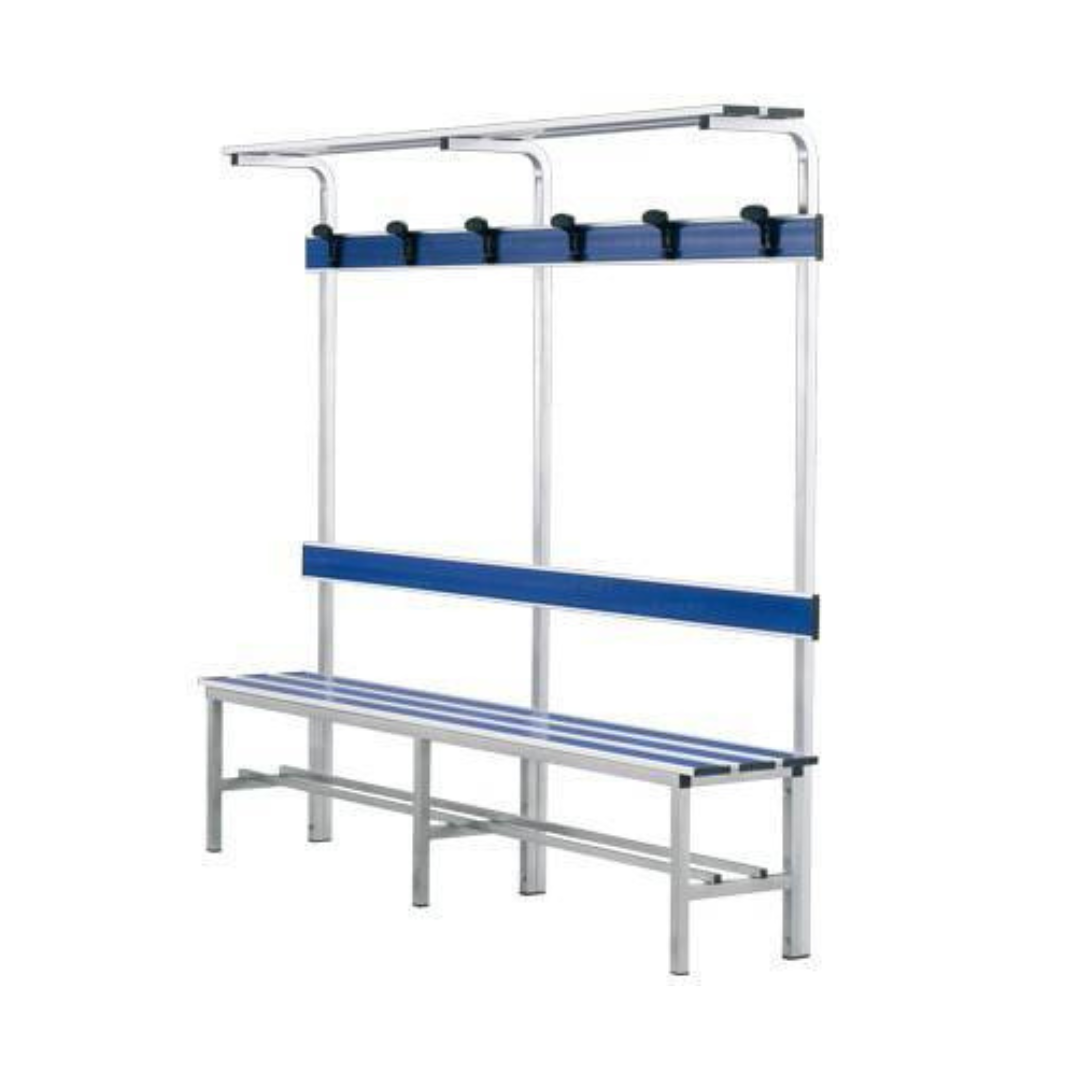 PANCA SPOGLIATOIO – ALLUMINIO SEZ. QUADRA | COMPLETA CON APPENDIABITI E PIANOBORSE