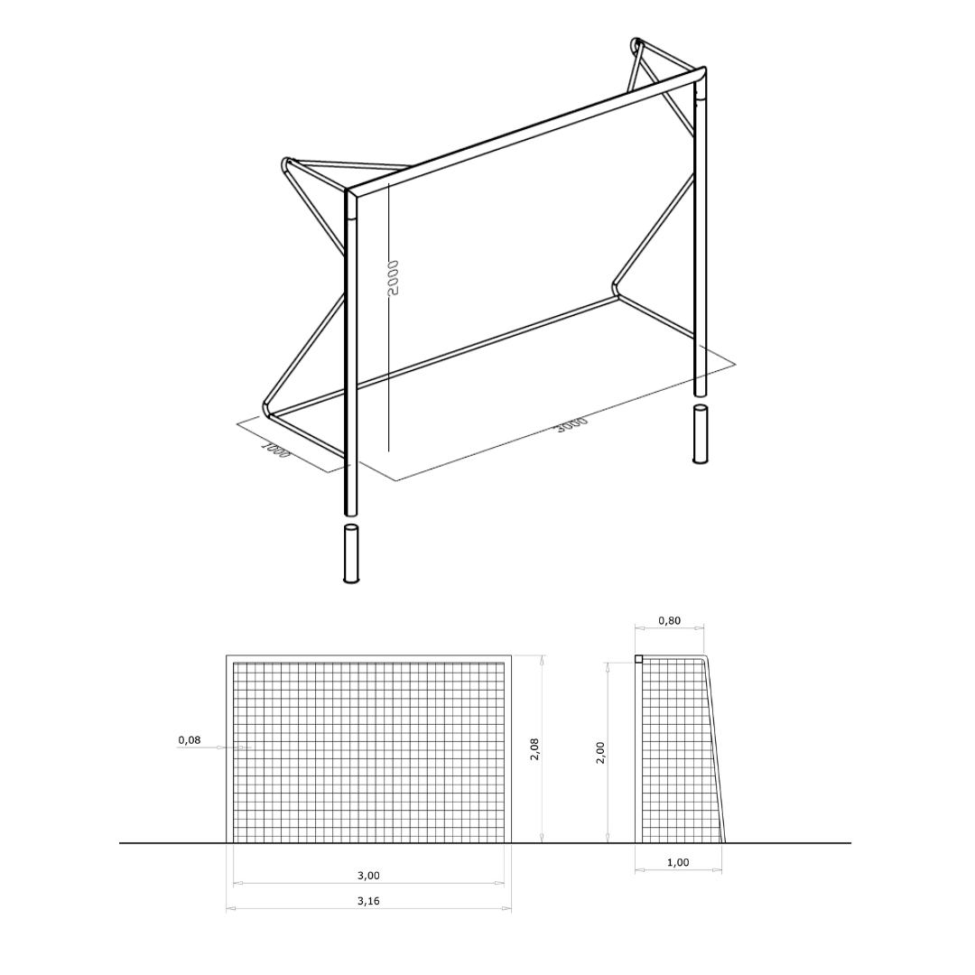 PORTA DA CALCETTO 3 x 2 M | REGGIRETE A GOMITO