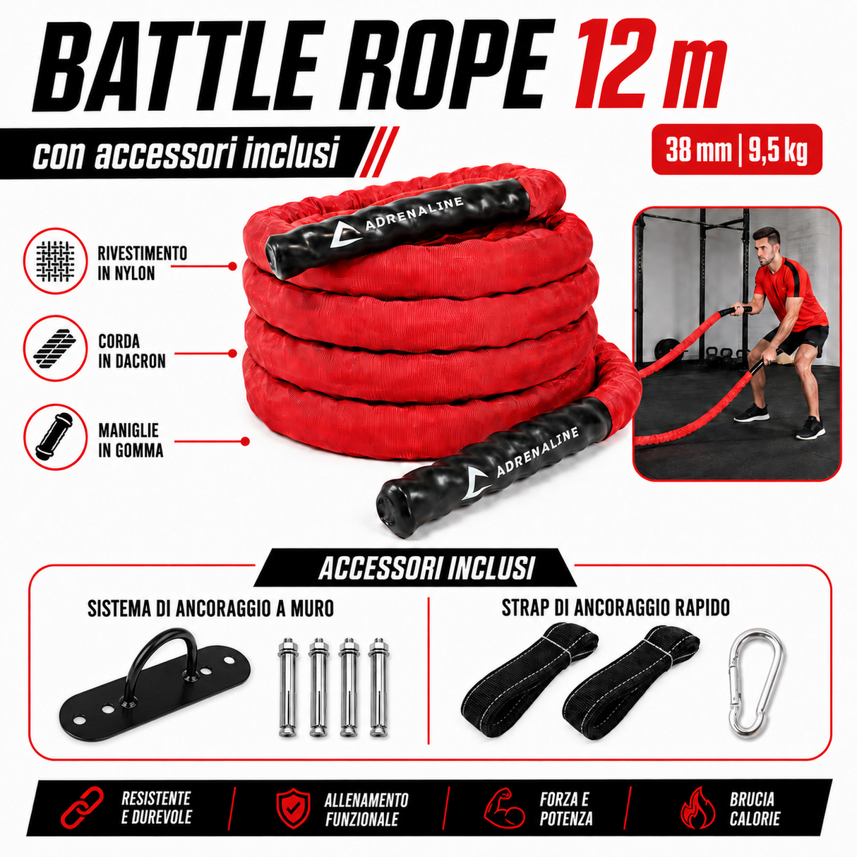 BATTLE ROPE CON COVER | 12 M - Ø 38 MM
