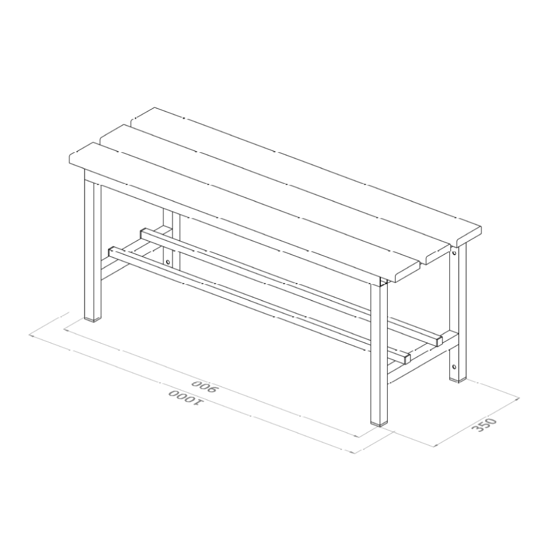 PANCA SPOGLIATOIO – ALLUMINIO SEZ. QUADRA | SOLO SEDUTA CON DOGHE IN HPL