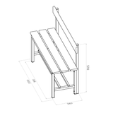 PANCA SPOGLIATOIO – ALLUMINIO SEZ. QUADRA | SEDUTA + SCHIENALE CON DOGHE IN HPL