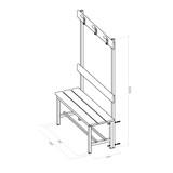 PANCA SPOGLIATOIO – ALLUMINIO SEZ. QUADRA | CON APPENDIABITI E DOGHE IN HPL