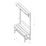 PANCA SPOGLIATOIO – ACCIAIO SEZ. QUADRA | COMPLETA CON APPENDIABITI E PIANOBORSE