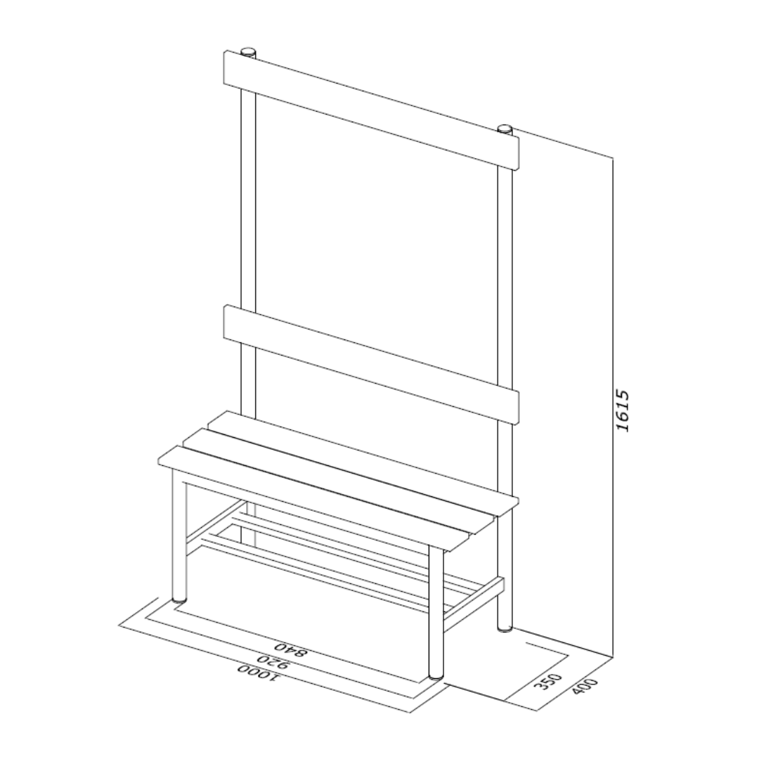 PANCA SPOGLIATOIO – ALLUMINIO SEZ. TONDA | CON APPENDIABITI E PORTASCARPE