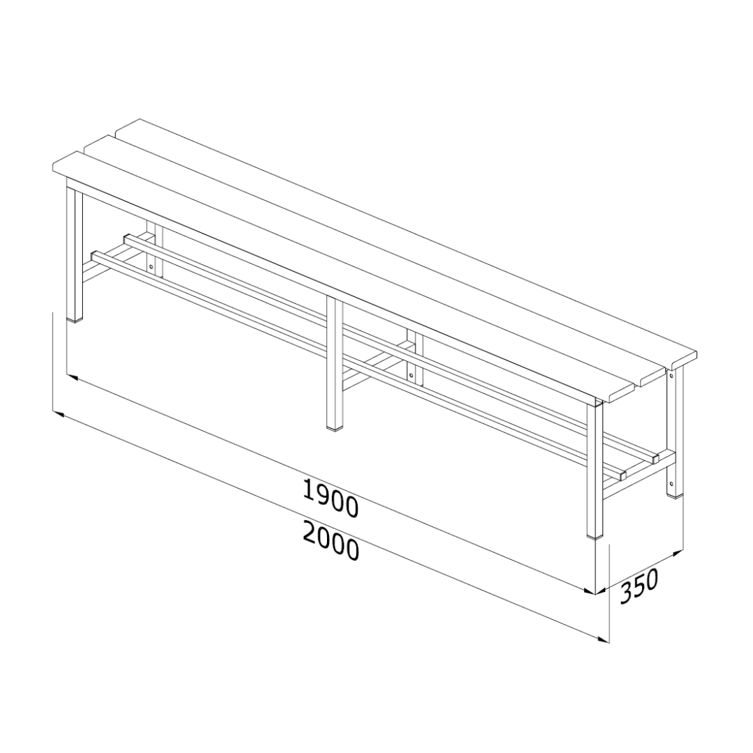 PANCA SPOGLIATOIO – ALLUMINIO SEZ. QUADRA | SOLO SEDUTA CON DOGHE IN HPL