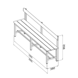 PANCA SPOGLIATOIO – ALLUMINIO SEZ. QUADRA | SEDUTA + SCHIENALE CON DOGHE IN HPL