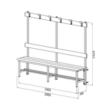 PANCA SPOGLIATOIO – ALLUMINIO SEZ. QUADRA | CON APPENDIABITI E DOGHE IN HPL