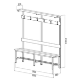 PANCA SPOGLIATOIO – ACCIAIO SEZ. QUADRA | COMPLETA CON APPENDIABITI E PIANOBORSE