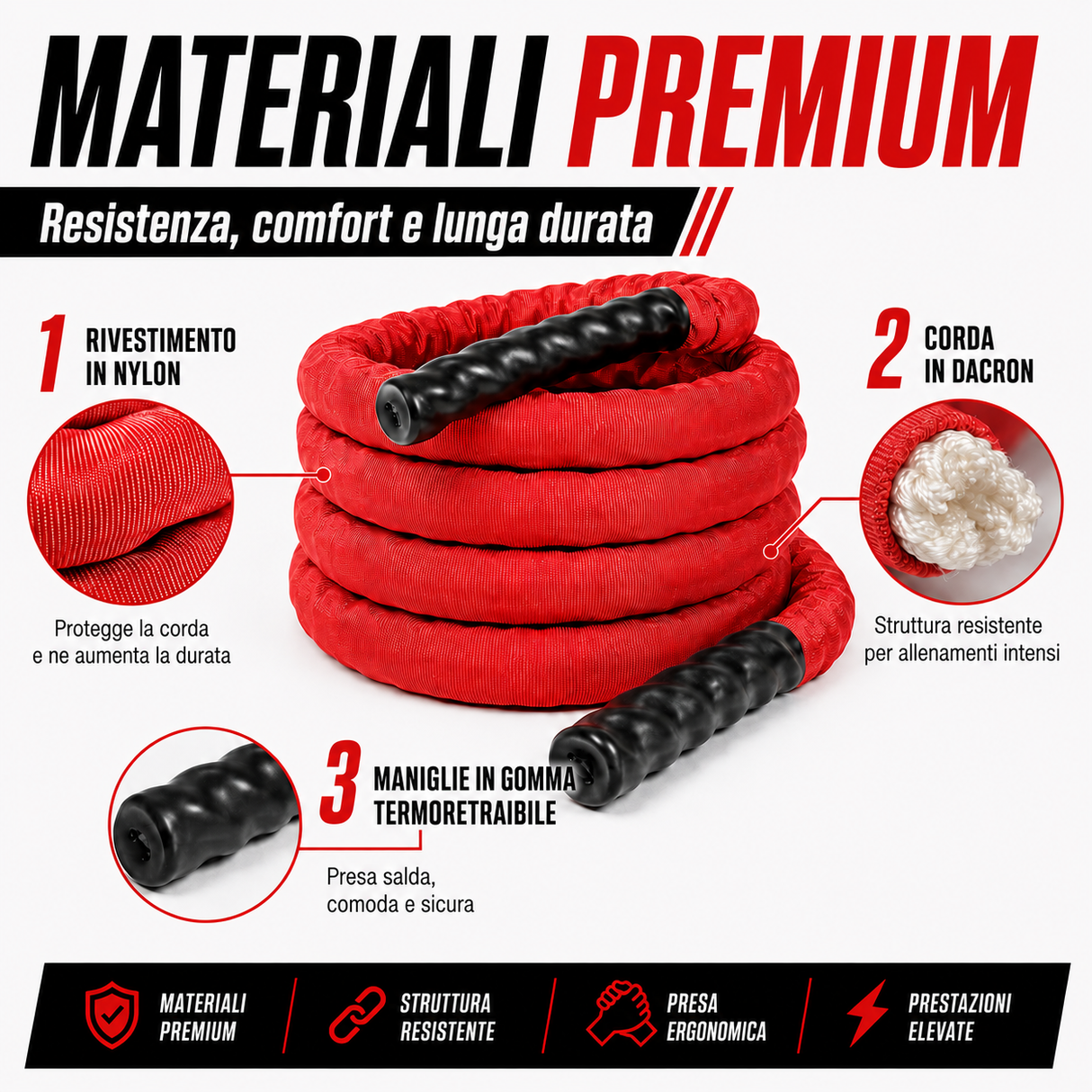 BATTLE ROPE CON COVER | 12 M - Ø 38 MM
