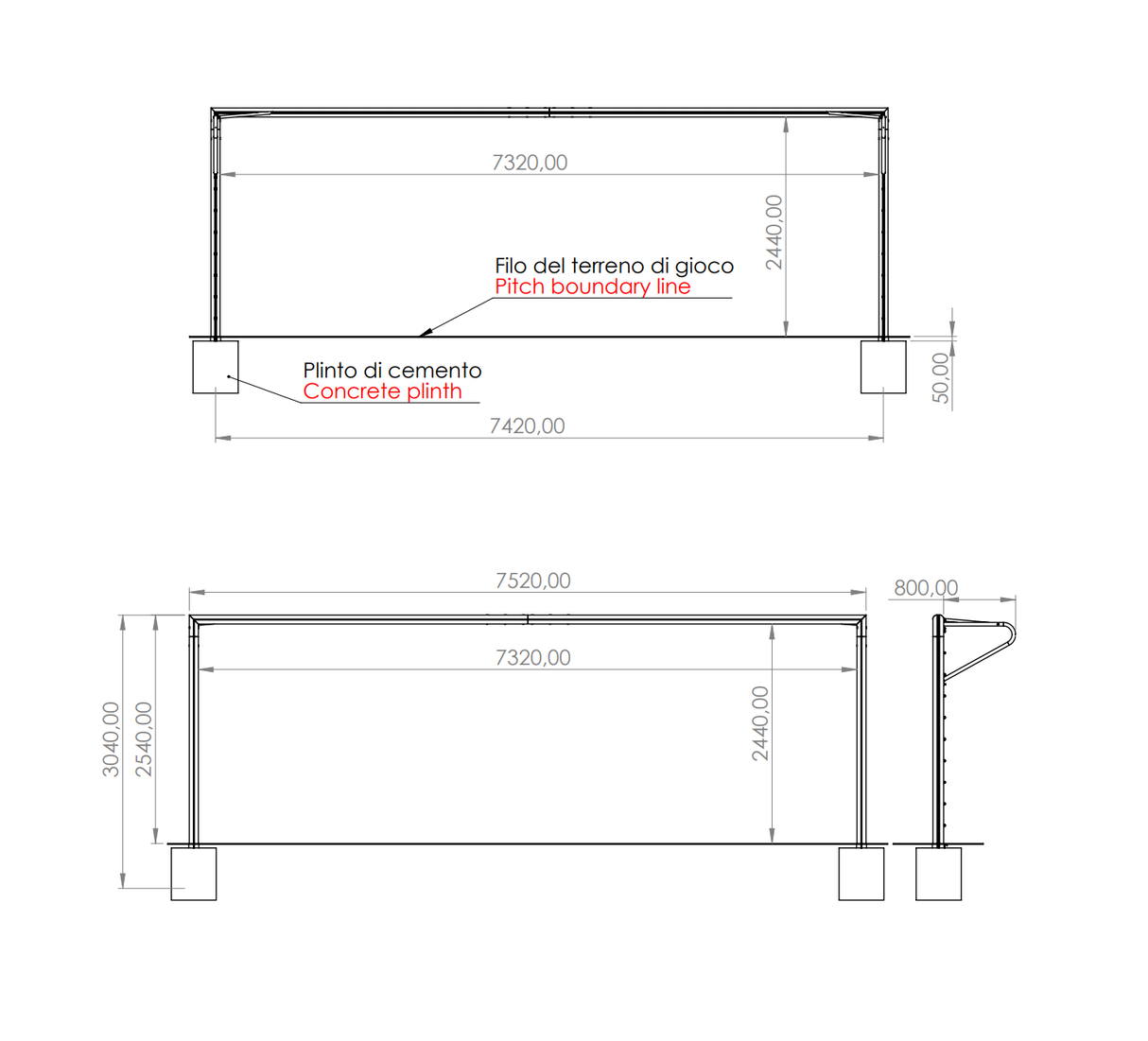 PORTA DA CALCIO 7.32 x 2.44 M – REGOLAMENTARE | REGGIRETE A GOMITO