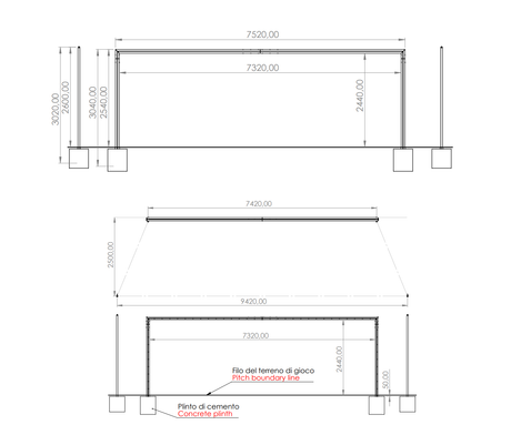 PORTA DA CALCIO 7.32 x 2.44 M – REGOLAMENTARE | REGGIRETE DISTANZIATO