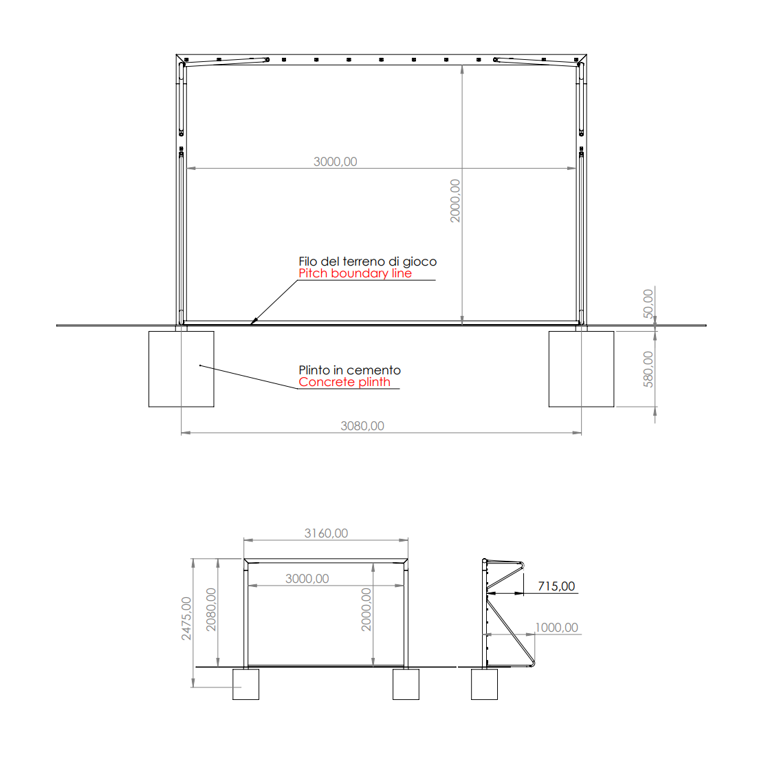 PORTA DA CALCETTO 3 x 2 M | REGGIRETE A GOMITO