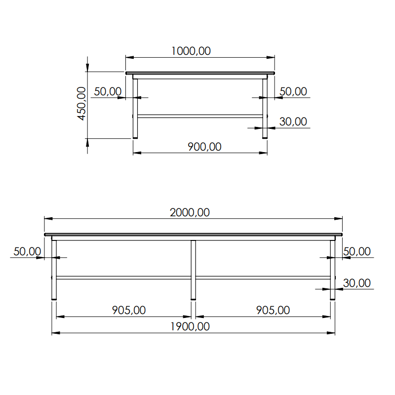 PANCA SPOGLIATOIO – ALLUMINIO SEZ. QUADRA | CON APPENDIABITI E PORTASCARPE