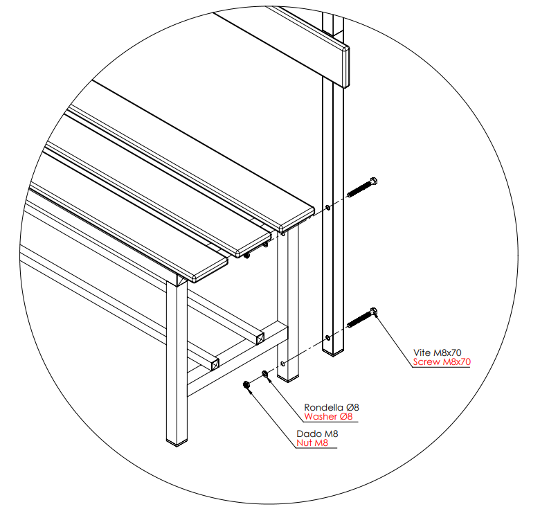 PANCA SPOGLIATOIO – ALLUMINIO SEZ. QUADRA | CON APPENDIABITI E PORTASCARPE